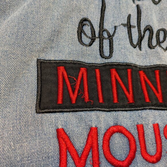 Disney Minnie Mouse Denim Jean Jacket Women's Medium Embroidered Pins Blue - Picture 8 of 11